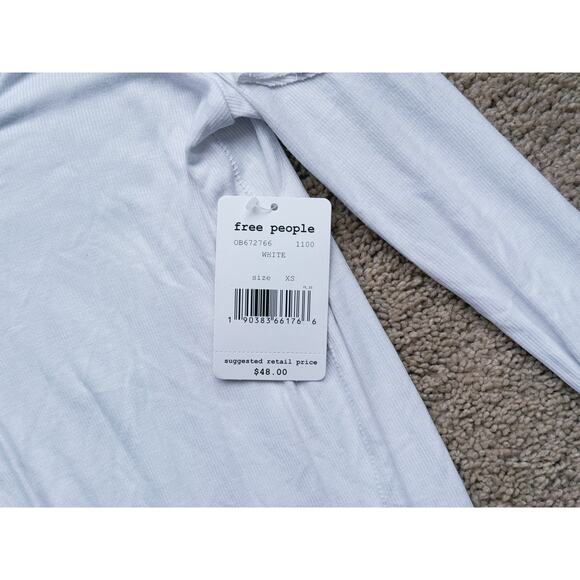 NWT We The Free Ribbed Blouse White Long Sleeve Ruffle XS Boho Cottagecore Fall - Picture 5 of 8